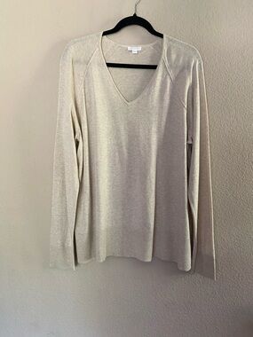 J. Jill Silk & Cotton Womens Pullover Sweater L Oatmeal Tan V-Neck lightweight